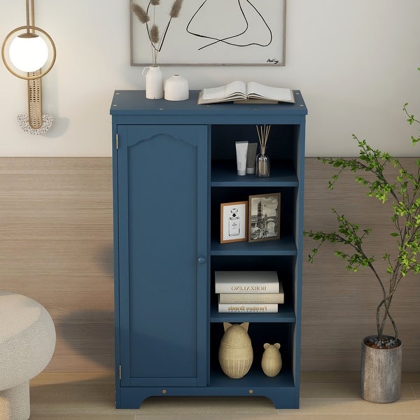 Wooden Side Cabinet Storage Closet with 1Door and 4-Shelf - - 36702866