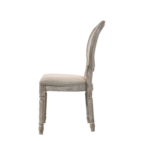 Faustine Side Chair, Tan Fabric & Salvaged Light Oak Finish - Overstoc