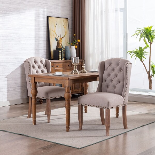 Modern Set of 2 Upholstered Fabric Dining Chairs with Wing Back Tufted