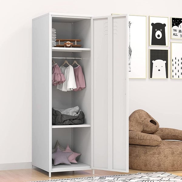 Metal Armoires Locker Cabinet for Kid with Hanging Rod and Shelves - -