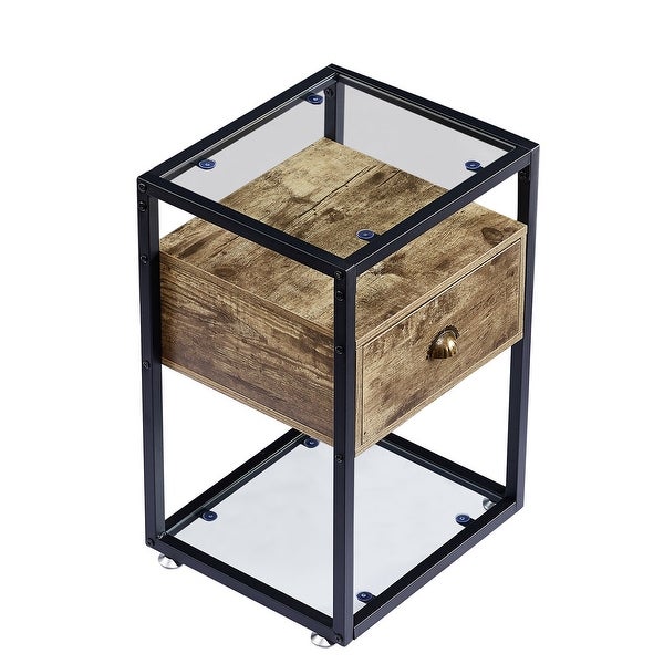 Javlergo Modern Tempered Glass Nightstand with 1-Drawer and Storage Sh