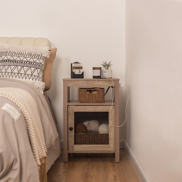 StorageWorks Farmhouse Nightstand with USB Ports & Power Outlets - - 3