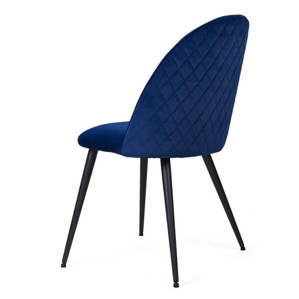 Dining Chair, Blue Velvet, Metal Black legs, Set of 2 Side Chairs - Ov