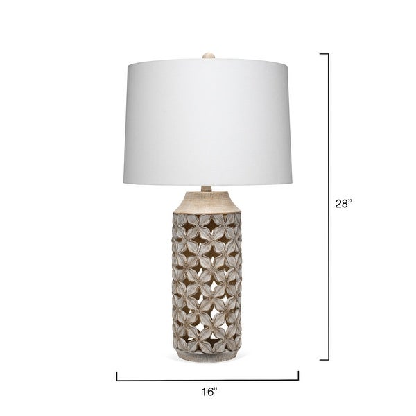 Alden Décor Collins Resin Treillage Table Lamp, White Wash - Overstoc