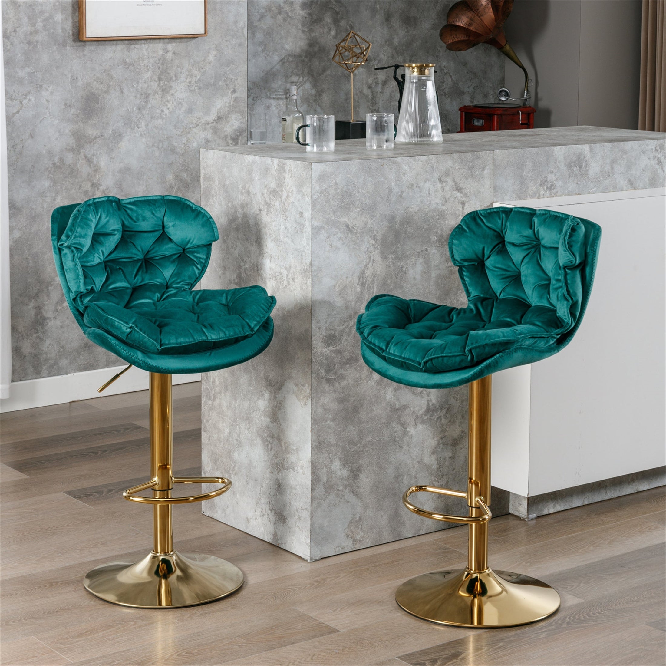 Swivel Velvet Counter Height Adjustable Dining Barstools(Set of 2) - O