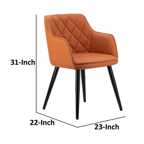 Erin 24 Inch Curved Dining Chair, Orange Fabric, Diamond Pattern Tufti