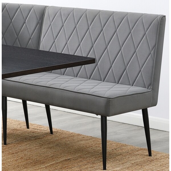 Diamond Quilted Grey Upholstered Dining Bench with Metal Legs - Overst