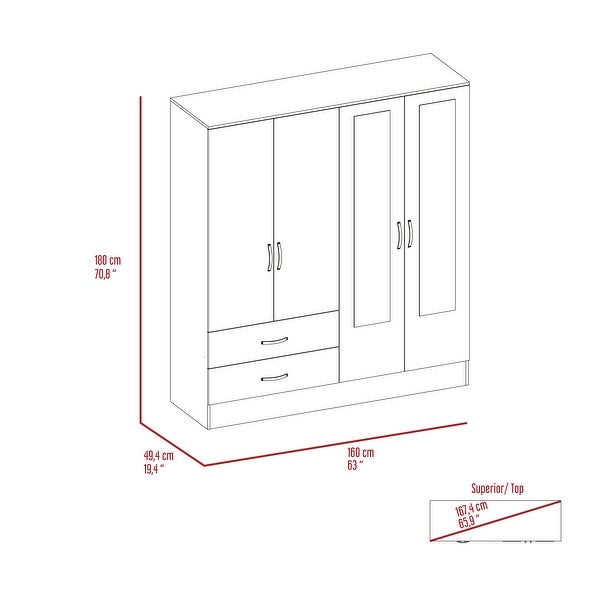 FM FURNITURE Florencia Mirrored New Vintage Armoire with Two Cabinets