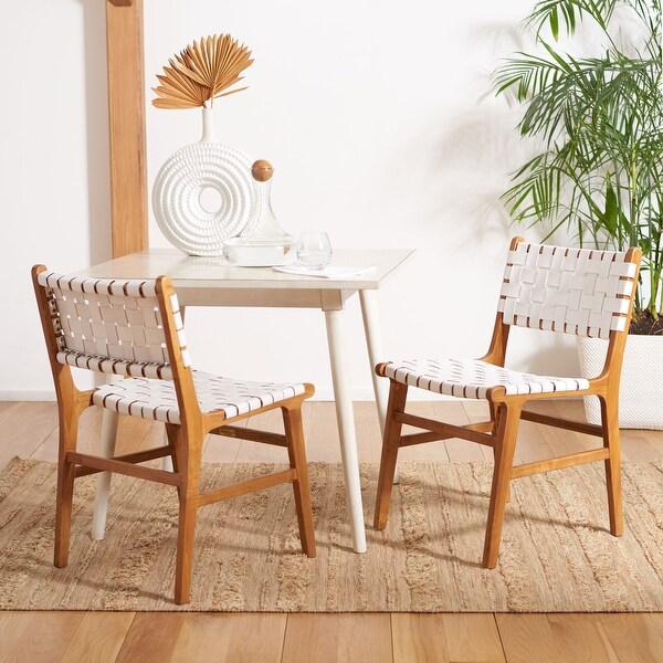 SAFAVIEH Taika White Woven Leather Dining Chair - Overstock - 26517461