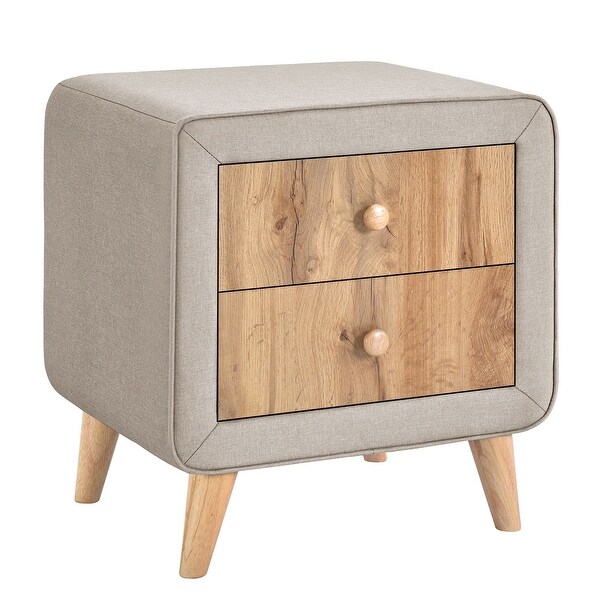 Upholstered Wooden Nightstand with 2 Drawers - - 36784060