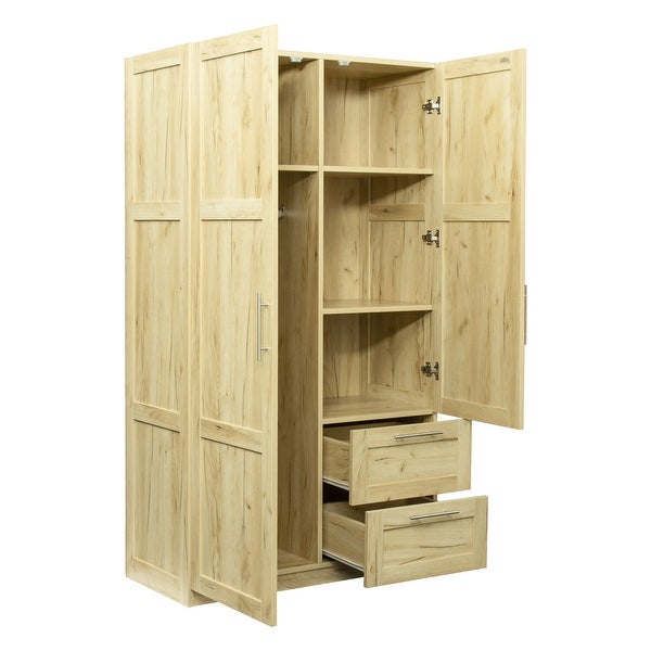 High wardrobe and kitchen cabinet with 2 doors, 2 drawers and 5 storag