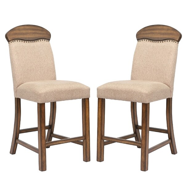 Set of 2 Linen Upholstered Counter Height Chair in Oak Finish - Overst