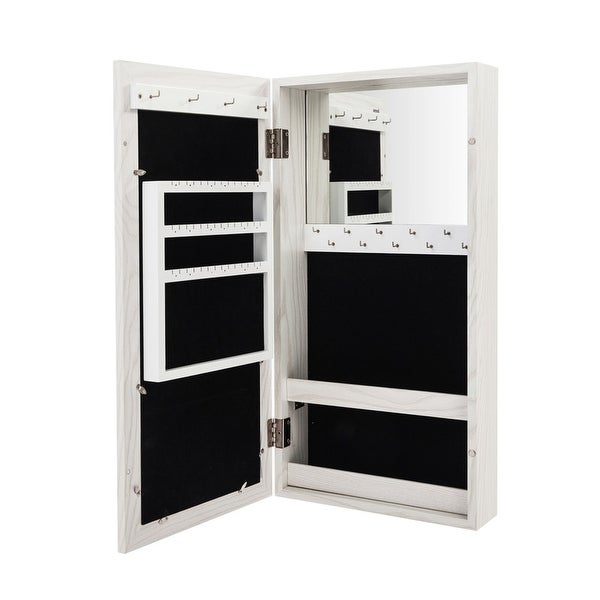 24-inch White Wall-mounted Lockable Mirrored Jewelry Armoire Cabinet -