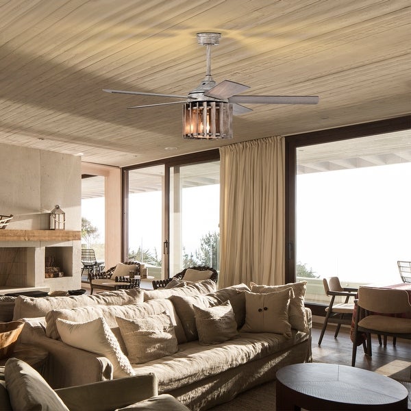 Olivia 52 Inch Distressed Wood Finish Ceiling Fan with Light | Oversto