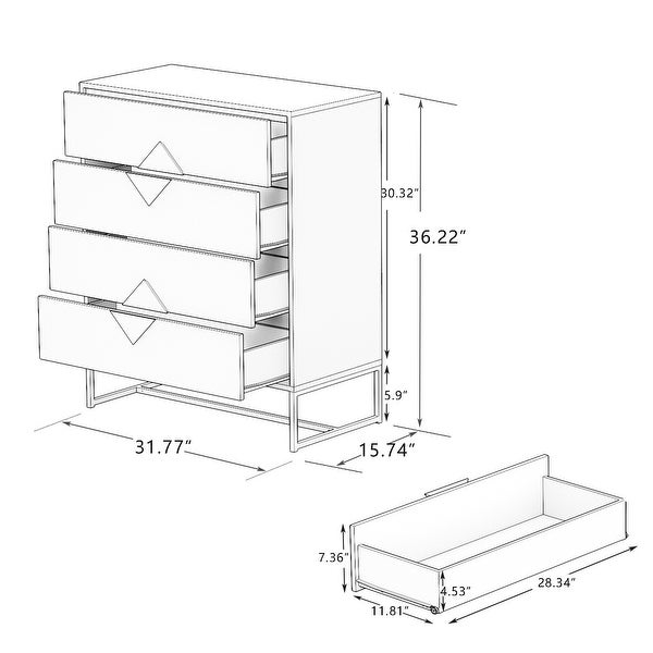 Square Handle Design With 4 Drawers Bedroom Furniture - 31.5*15.75*37.