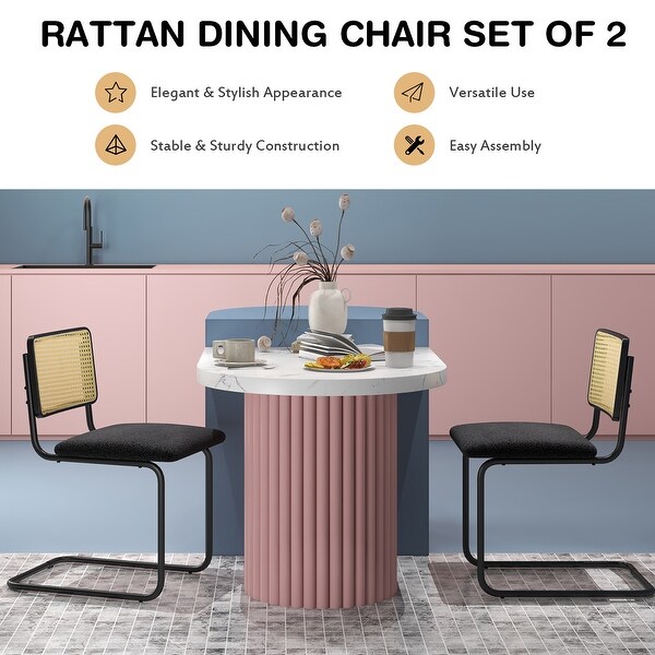 Costway Dining Chairs Set Rattan Upholstered Dining Chairs with Cane -