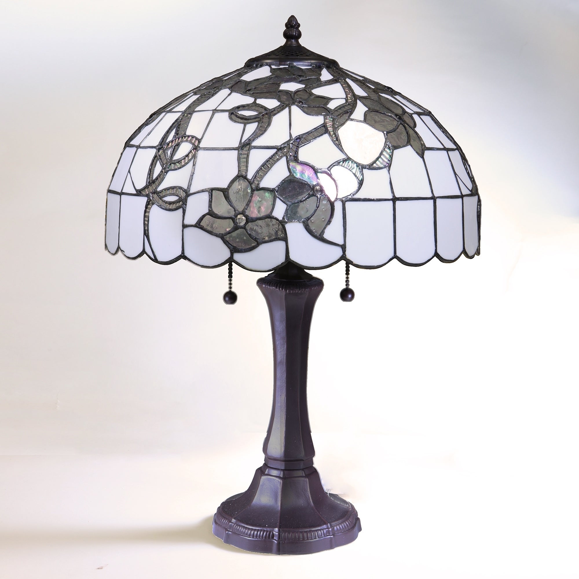 Chelsea White and Silver Tiffany-Style Table Lamp with 16-inch Shade -