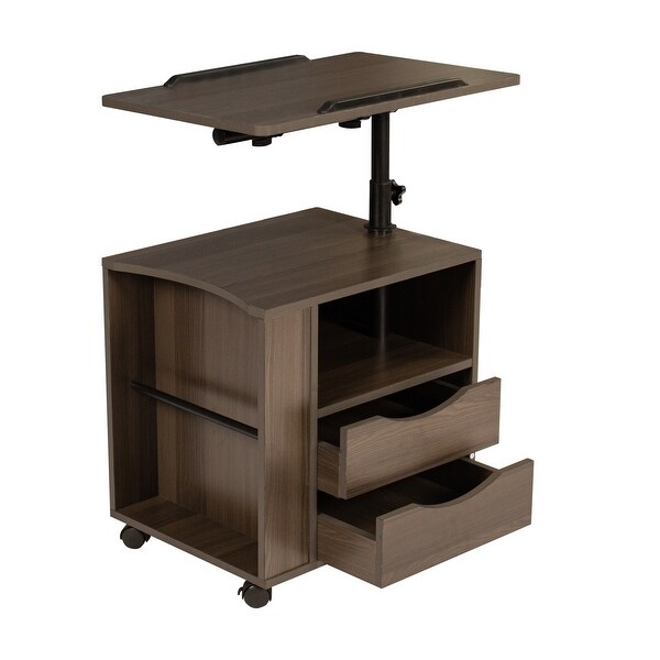 Height Adjustable Overbed End Table Wooden Nightstand with Swivel Top,