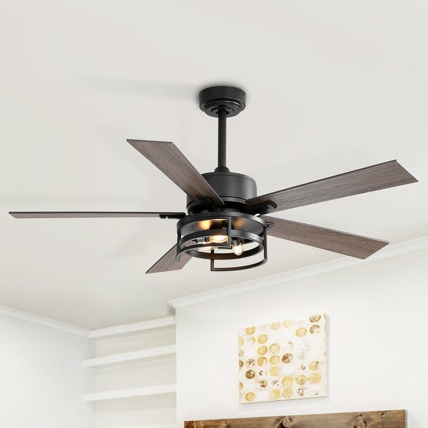 52 in. Indoor Black Ceiling Fan with Light Kit and Remote Control Incl