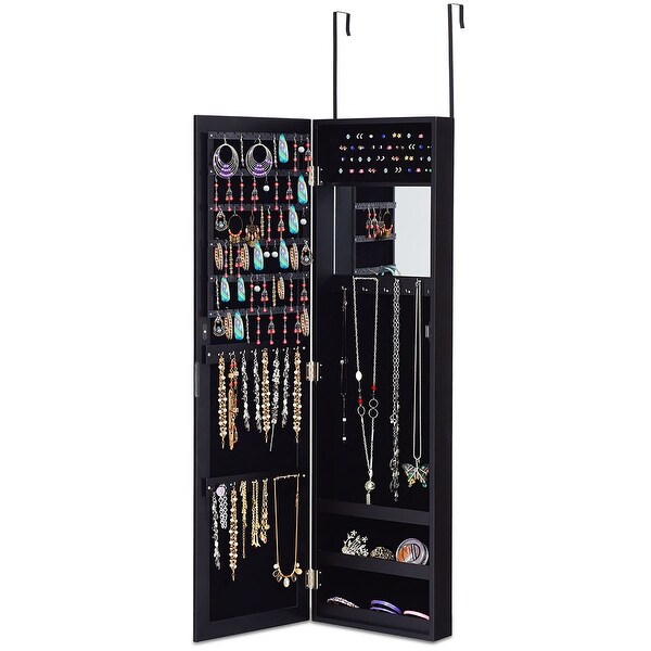 Wall Door Mounted Jewelry Organizer with Mirror - - 31672699