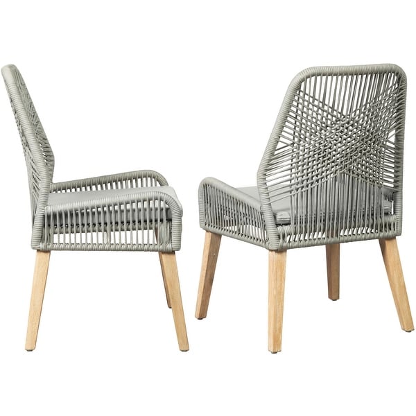 Exotic Hand Crafted Design Grey Woven Rope and Mango Wood Chairs (Set