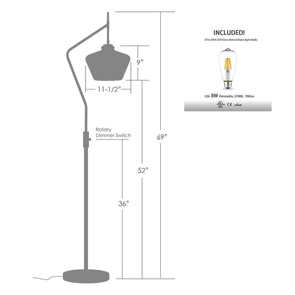 Café 69H Glass Shade Floor Lamp - Overstock - 36912037