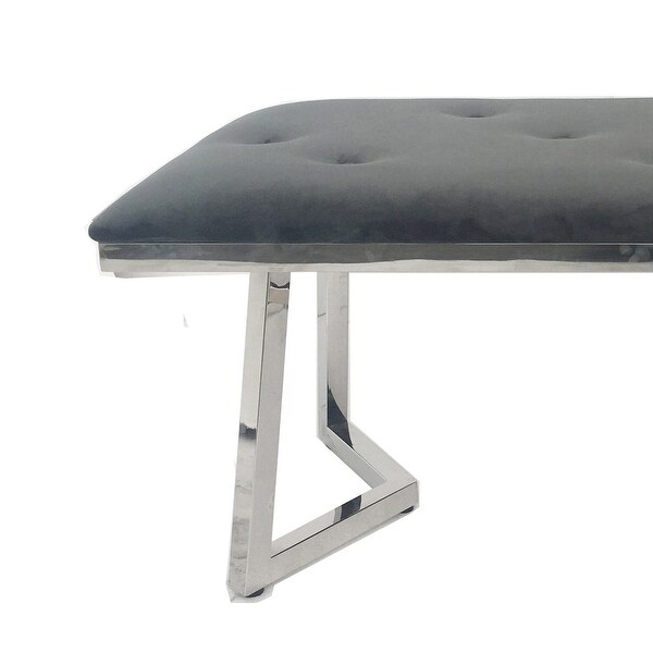 Velvet Dining Bench in Gray Finish - Overstock - 34935664