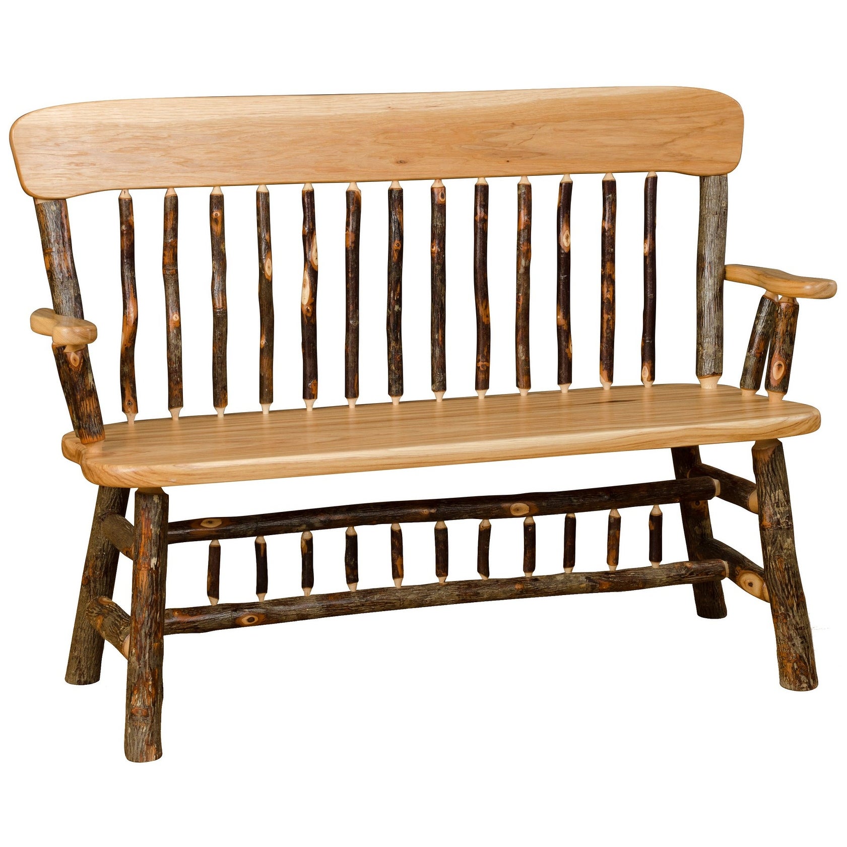 Hickory Log Bench with Oak Back and Arms - Overstock - 33610139