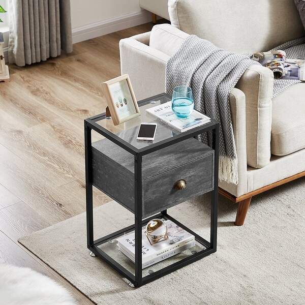 Javlergo Modern Tempered Glass Nightstand with 1-Drawer and Storage Sh