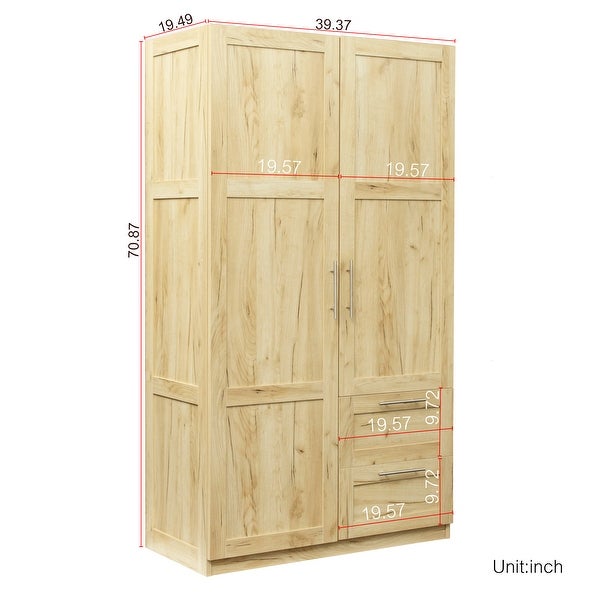 Clihome 40in. Wooden High Wardrobe with 2 Drawers and 5 Storage Spaces