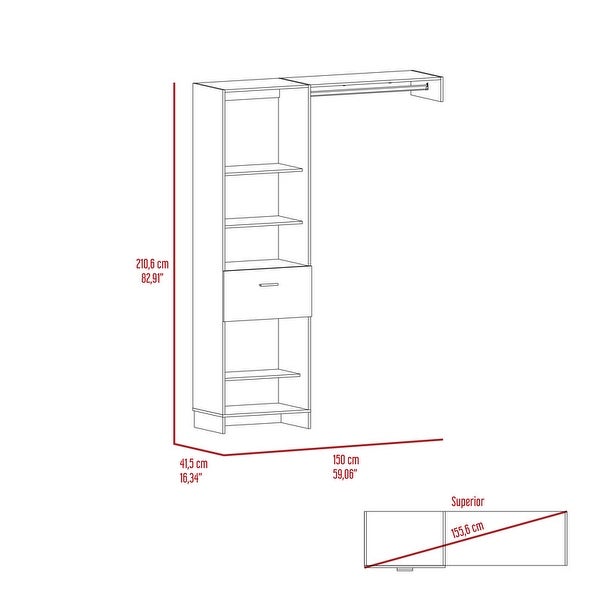 Simple Style Open Wordrob with 4 Shelves and 1 Drawer, Hanging Rob Inc