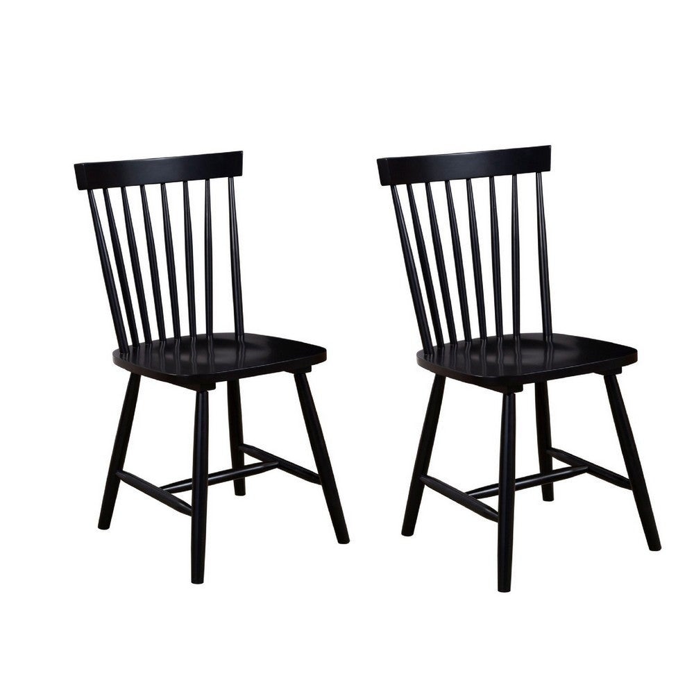 Ray 18 Inch Dining Side Chair, Rubberwood, Windsor Back, Set of 2, Bla