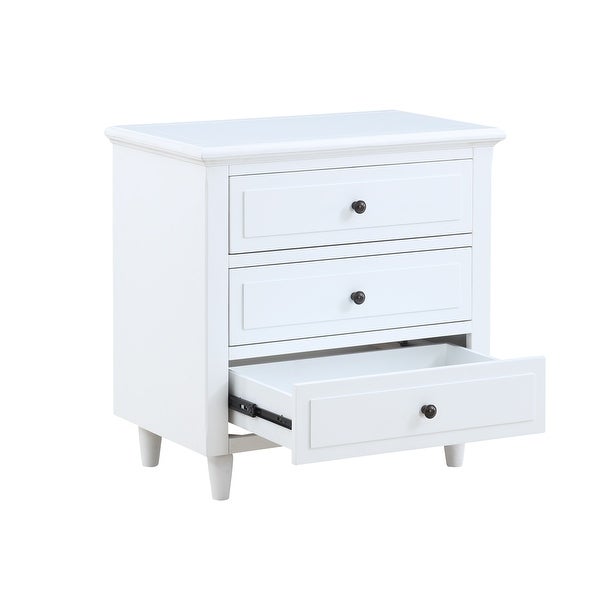 Modern Vintage 3 Drawer Wood Nightstand, White Wood Bedside Table, Sid