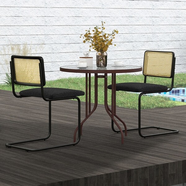 Costway Dining Chairs Set Rattan Upholstered Dining Chairs with Cane -