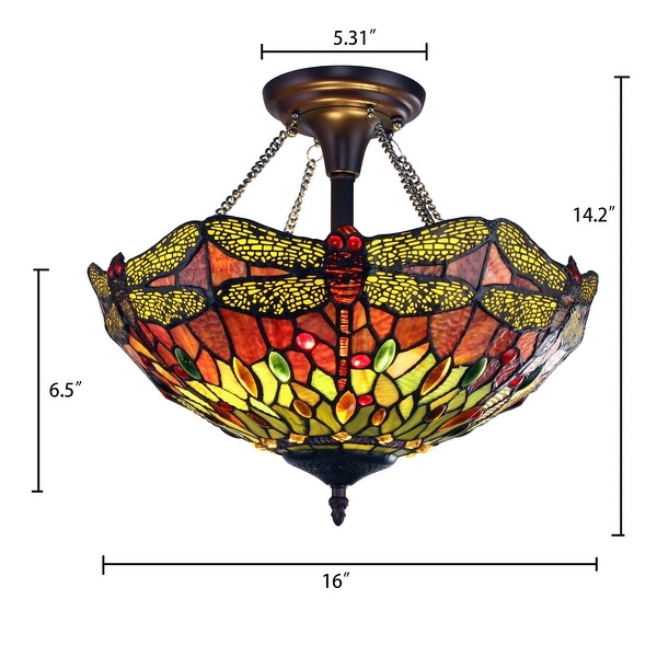 Tiffany Style Dragonfly Design 2-light Dark Bronze Semi-Flush Fixture