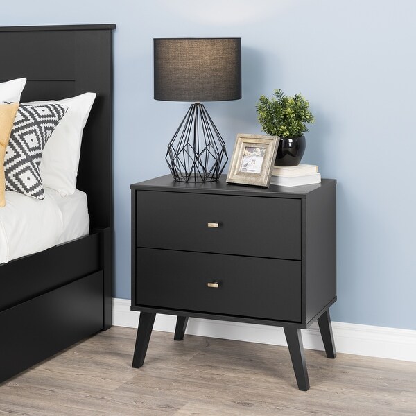 Milo Mid Century Modern Bedroom Nightstand, 2-Drawer, Black - - 372635