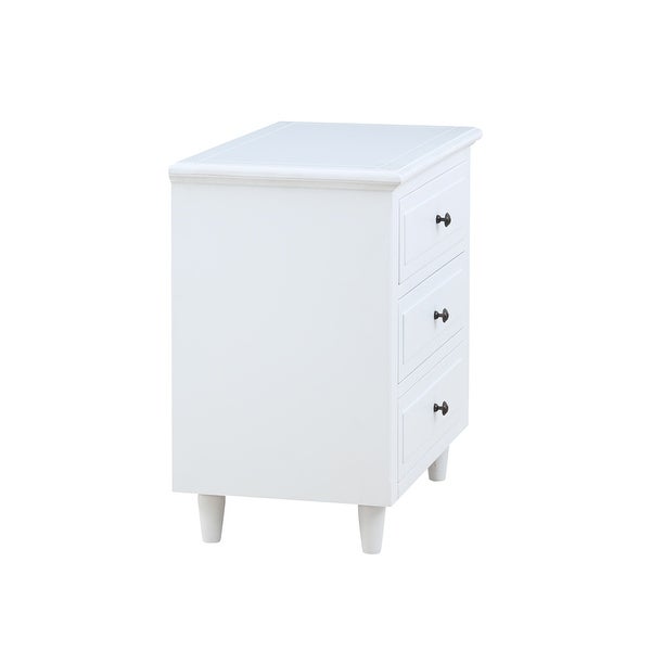 Modern Vintage 3 Drawer Wood Nightstand, White Wood Bedside Table, Sid