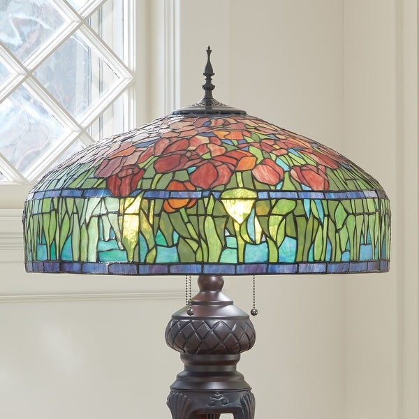 Tulip River of Goods Tiffany-Inspired Red and Green Stained Glass 33.2