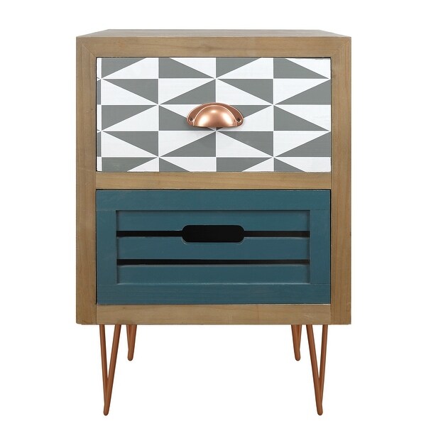 Wooden Nightstand with Two Drawer and Metal Feet Modern Style Bedside