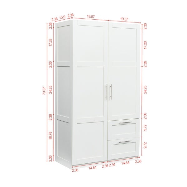 High wardrobe and kitchen cabinet with 2 doors, 2 drawers and 5 storag