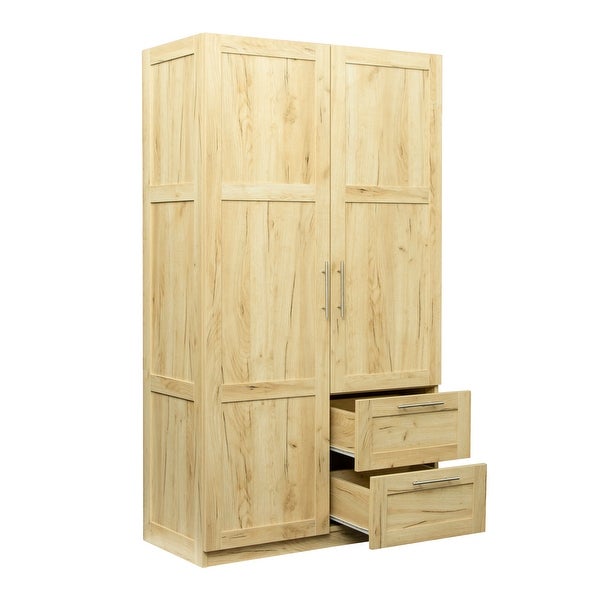 Clihome 40in. Wooden High Wardrobe with 2 Drawers and 5 Storage Spaces