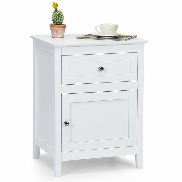 Modern End Side Table Freestanding Nightstand with Drawer and Cabinet