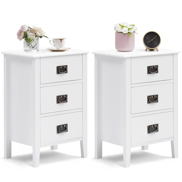 Modern 3-Drawer Wood Nightstands Set of 2 - - 36041255