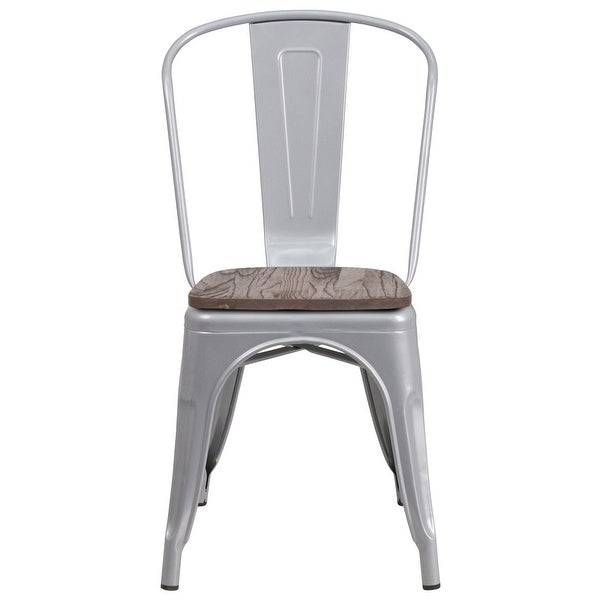 Wood Seat/ Galvanized Steel Stackable Chair (Set of 4) - 18W x 20