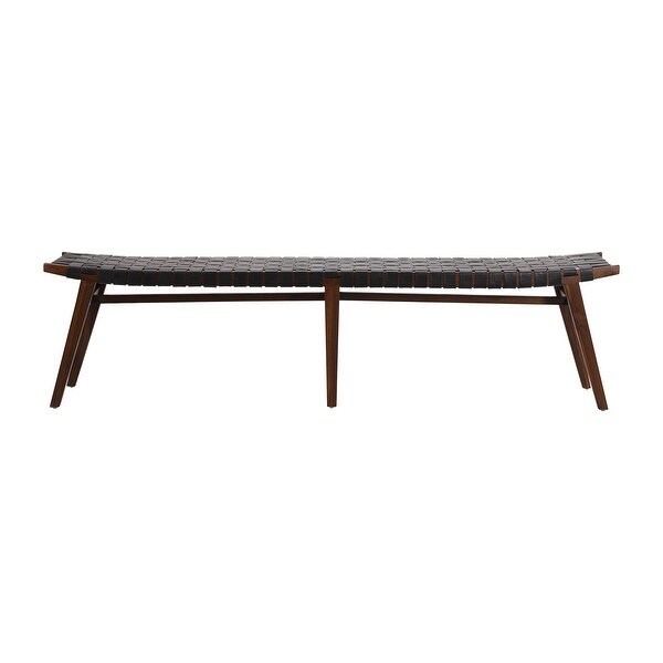 Willow 74-inch Teak & Woven Full Grain Leather Bench - Overstock - 367