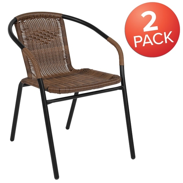 2 Pack Black Rattan Indoor-Outdoor Restaurant Stack Chair - Overstock