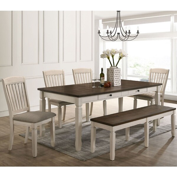 Wood Dining Bench in Weathered Oak and Cream Finish - Overstock - 3572