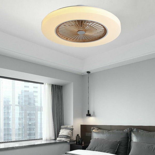 23  White Enclosed Bladeless Flush Mount Low profile Ceiling Fan | Ove