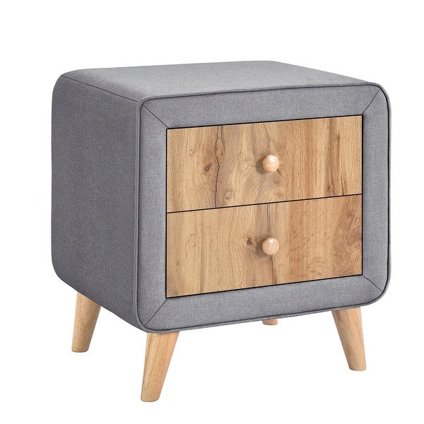 Upholstered Wooden Nightstand with 2 Drawers - - 36784060