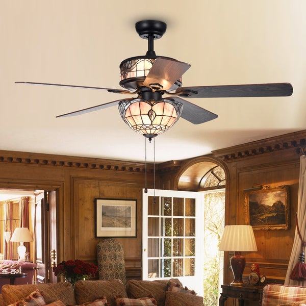 Orla 6-Light Baroque Tiffany 5-Blade 52-Inch Black Ceiling Fan | Overs